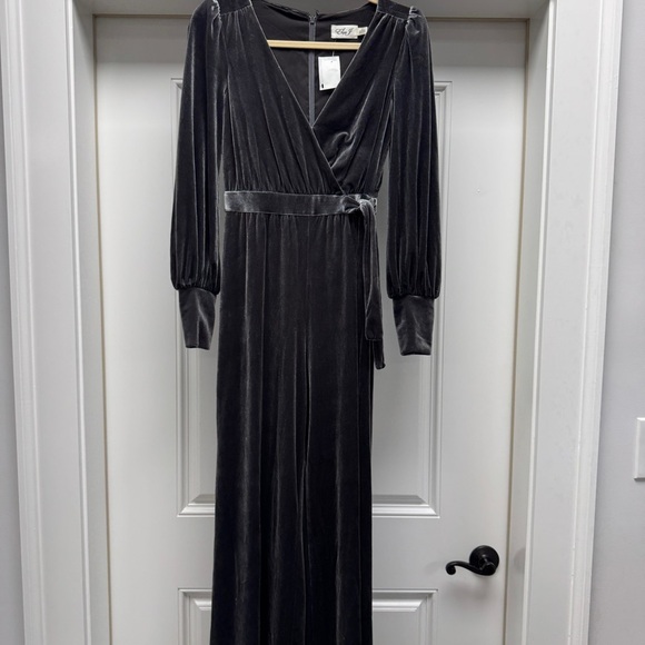 Eliza J Wrap Look Velvet Grey Pewter Jumpsuit - Picture 7 of 15